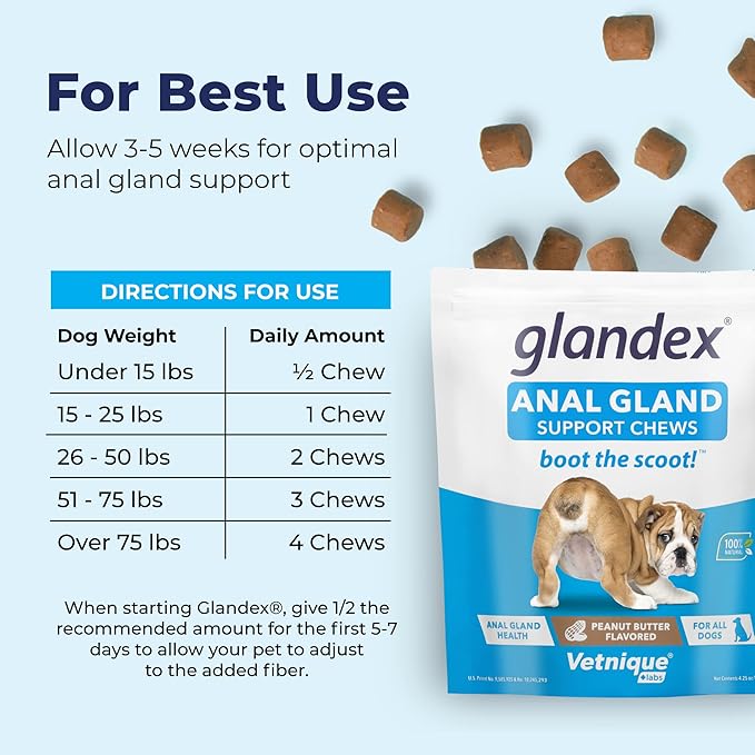 Vetnique Labs Glandex Anal Gland Soft Chew Treats with Pumpkin for Dogs Digestive Enzymes, Probiotics Fiber Supplement for Dogs Boot The Scoot (Peanut Butter Chews, 30 Count)-Mewly Pet