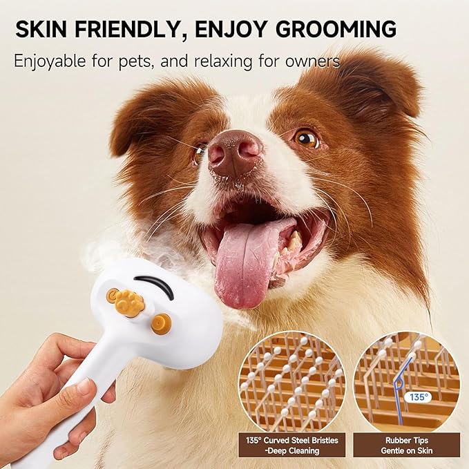 Pet Steam Brush for Dogs & Cats with Shampoo – 3-in-1 Grooming Spray Comb, Mist Massage & Defur Function, Water Spritz Deshedding Tool for Long/Short Hair, Indoor Pets (Puffease Cepillo de Vapor)-Mewly Pet