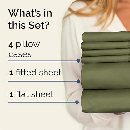 Cal King 6 Piece Sheet Set - Comfy Breathable & Cooling - Soft Hotel Luxury Bedding Set with 8-16 Inch Deep Pockets - 1 Flat & 1 Fitted Sheet & 4 Pillowcases - Wrinkle Free & Easy Care - Sage Green
