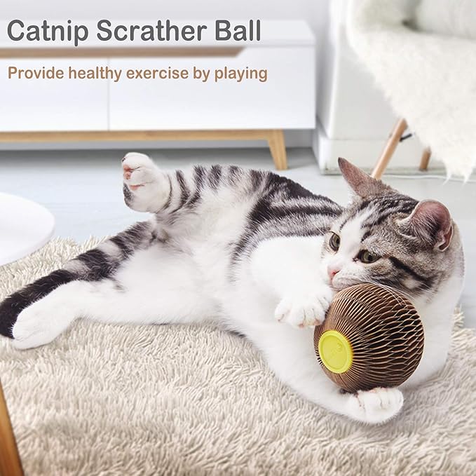 AREIIA Catnip Ball Toy for Cats Catnip Refillable Scratcher Ball Kitty's Faithful Playmate Reduce Obesity and Loneliness CSB01BR-Mewly Pet