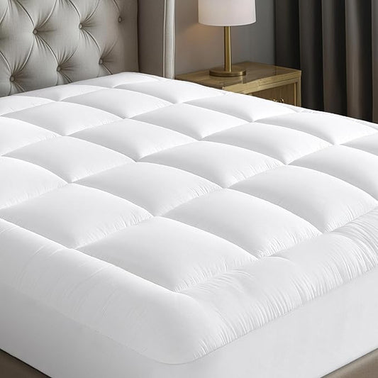Cloud-Like Full Size Mattress Topper - 100% Cotton Top Mattress Pad for Back Pain Relief - Breathable & Naturally Cooling for Hot Sleepers, White