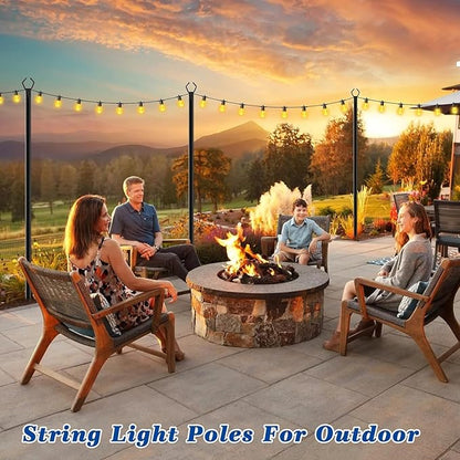 6 Pack 10Ft String Poles, Poles for Outside String Lights,Outdoor with Fork,Metal Poles Stand for Patio,Backyard,Deck