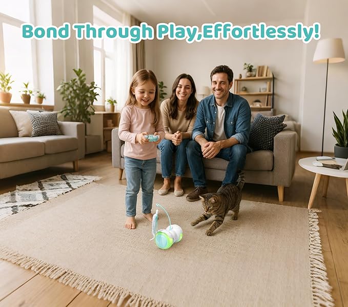 Remote Control Cat Toy with Auto Mode - Interactive Cat Toy Feather for Indoor, Moving Cats Catnip Toys & LED to Keep Bored Cats Active & Entertained-Mewly Pet