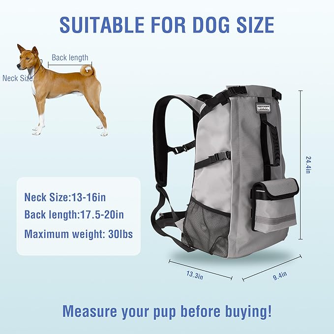 Dog Backpack for Small & Medium Dogs - Adjustable Pet Carrier for Travel & Hiking, Hands-Free Puppy Backpack with Storage Pockets, Breathable Mesh, Reflective Strips & Non-Slip Handle-Mewly Pet