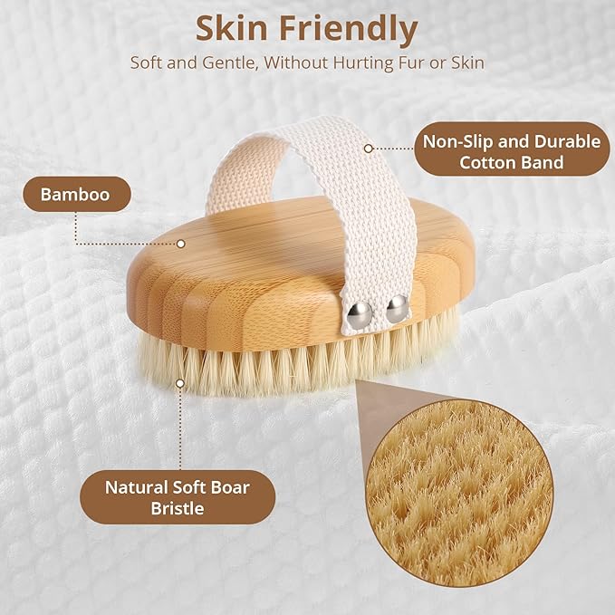 Boar Bristle Cat Brush for Indoor Cats, Cat Hair Brush Gentle Grooming, Reduce Shedding, Soft Hair and Healthy Shine, Bamboo Handheld with Soft Boar Bristles and Band for Short Haired Cats Dogs-Mewly Pet