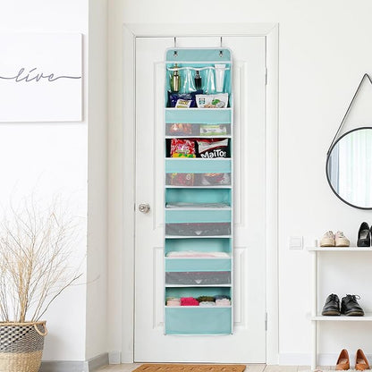 Univivi 6-Shelf Over Door Hanging Organizer Fabric Baby Door Storage with 5 Large Pockets and 3 Small PVC Pockets Wall Mount Hanging Storage Organizers for Baby Essential (Blue)