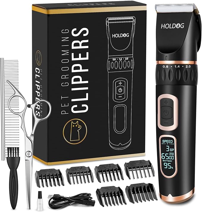Dog Clippers Professional Heavy Duty Grooming Clipper 3-Speed Low Noise High Power Rechargeable Cordless Pet Tools for Small & Large Dogs Cats Pets with Thick Coats-Mewly Pet