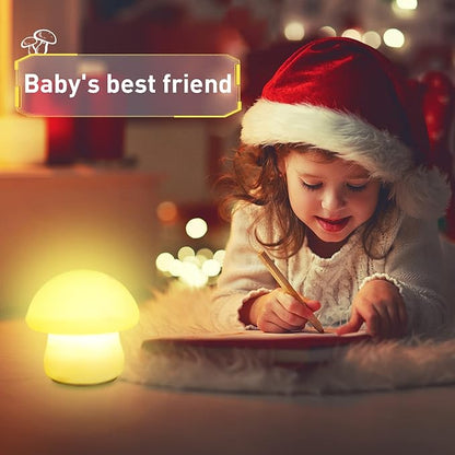 Mushroom Lamp, Rechargeable Night Light, Multi-Color LED Mushroom Nightlight, Dimmable Nightlamp for Breastfeeding, Nursery Squishy Silicone Lamp for Bedroom(Tap/Remote Control)
