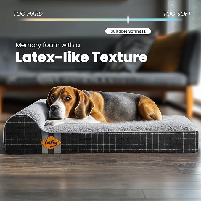 Laifug Orthopedic Memory Foam Dog Bed with Durable Water Proof Liner and Removable Washable Cover (Large (40"x25"x5.5"), Black Grid Gray)-Mewly Pet