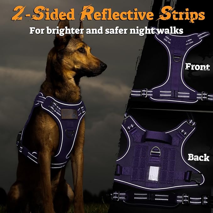 rabbitgoo Dog Harness Small Sized No Pull, Tactical Service Pet Vest with Molle and Control Handle, Adjustable and Reflective Military Harness for Easy Walking and Training, Purple, S-Mewly Pet