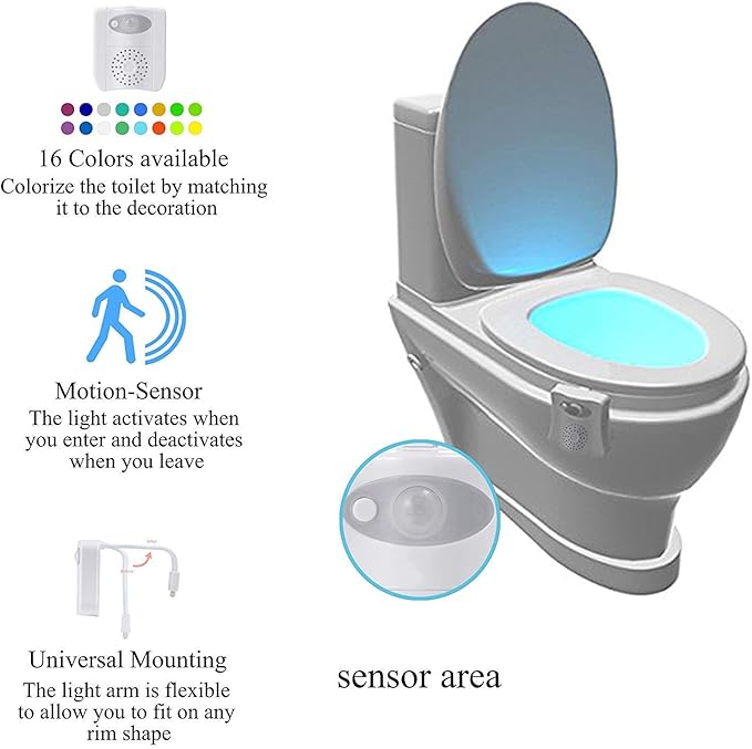 ZEZHOU Toilet Light, 16 Color LED Toilet Bowl Light Motion Activated Light Sensor Bathroom Night Light, Unique & Funny Gifts Idea for Dad Teen Boy Kids Men Women, Cool Fun Gadgets for Stocking Stuffer