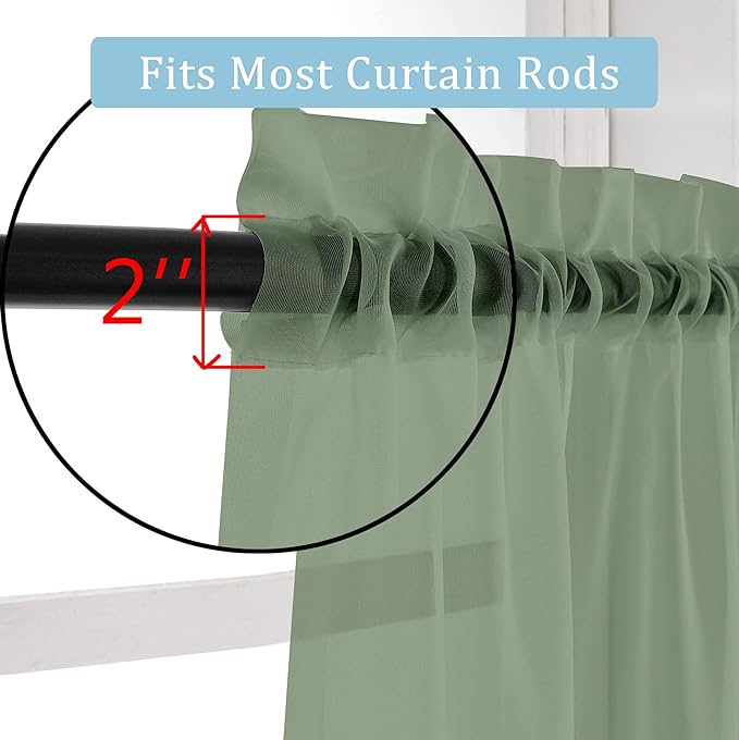 OWENIE Sheer Curtains, Sage Green Sheer Curtains 84 inch Length 2 Panels Set, Rod Pocket Voile Fimly Sheer Drapes for Living Room/Bedroom, 2pcs, Each 42" W x 84" L