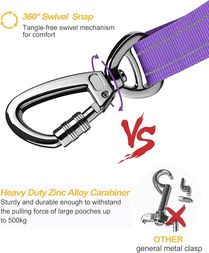 AUBELL Dog Seat Belt for Car,Updated 3-in-1 Adjustable Reflective Bungee Heavy Duty Dog Car Harness Tether with Clip Hook Latch & Buckle,Swivel Zinc Alloy Carabiner,Purple-Mewly Pet