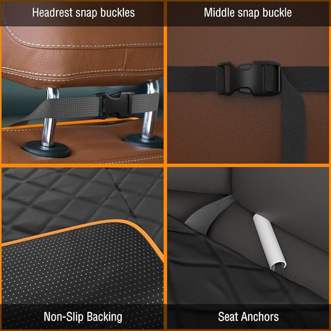 Active Pets Dog Car Seat Cover, Waterproof Front Seat Protector for SUV Truck Sedan, Pet Safety Travel Comfort System with Universal Fit, Orange-Mewly Pet