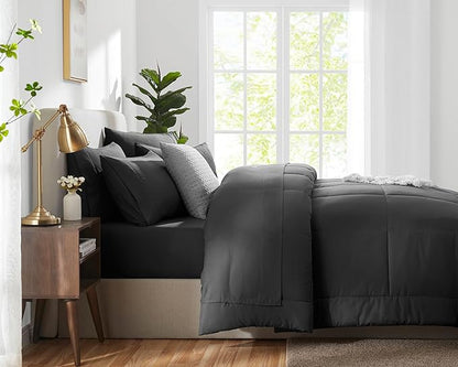 CozyLux King Size Comforter Set Dark Grey, 7 Pieces Bed in a Bag, Dark Grey Comforter King Size, All Season Bedding Sets with Stitch Quilted Comforter, Flat Sheet, Fitted Sheet, Pillowcases