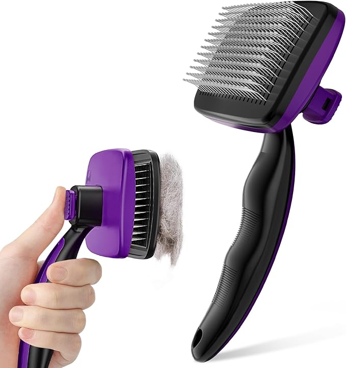 Pecute Self-Cleaning Slicker Brush for Dogs, Cats, Lightweight Dog Brush for Shedding Massaging Grooming, Cat Brush Gently Removes Loose Fur Undercoat for Small Dogs Cats Rabbits of All Hair Types-Mewly Pet
