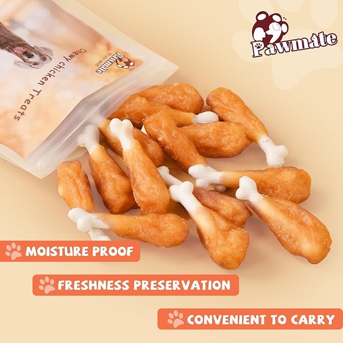 Dog Treats, Chicken Wrapped Calcium Bone Rawhide-Free Grain-Free Training Treats for Dogs Teeth Cleanning Breath Fresh Dog Chewy Snacks for Medium Large Dogs 10.6oz or 18-19 pcs-Mewly Pet