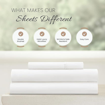 Linen Market Brushed Microfiber Twin Sheet Set 3 Piece – Oeko-TEX Certified Ultra Soft & Wrinkle-Free - 16" Deep Pocket Sheets - Easy Care Twin Size - White
