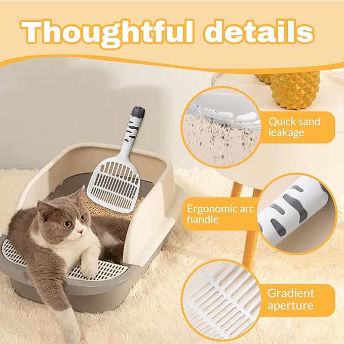 Cat Scooper for Litter Box, Cat Litter Scoop, Kitty Litter Scoop, Cat and Dog Poop Collector, Pet Litter Sifter, Cute Handle, Cat Litter Scooper with Holder for Various Litter Boxes (White)-Mewly Pet