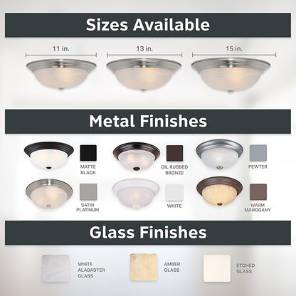 DESIGNERS FOUNTAIN Reedley 2-Lights Flush Mount Ceiling Light, 13 Inch Lighting Fixture for Kitchen, Bedroom, Bathroom, and Hallway, White Alabaster Glass, Satin Platinum, 1257M-SP-AL