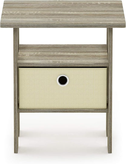Furinno ANDREY Side Table, End Table, Night Stand with Open Shelves and Storage Bin, Bedside Table, for Living Room, Bedroom, Sonoma Oak