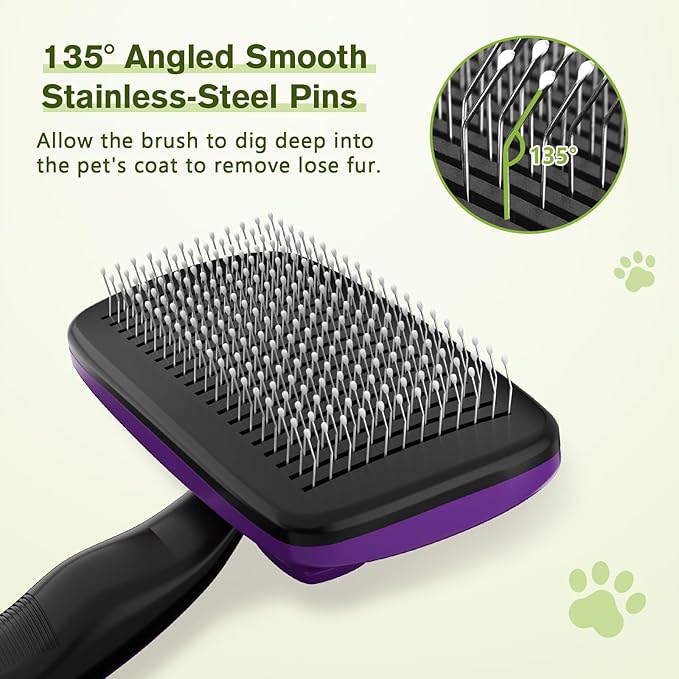 Pecute Self-Cleaning Slicker Brush for Dogs, Cats, Lightweight Dog Brush for Shedding Massaging Grooming, Cat Brush Gently Removes Loose Fur Undercoat for Small Dogs Cats Rabbits of All Hair Types-Mewly Pet