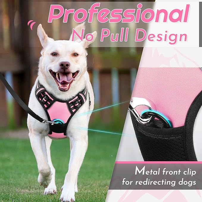 Eagloo Dog Harness Small Sized Dog, No Pull Service Vest with Reflective Strips and Control Handle, Adjustable and Comfortable for Easy Walking, No Choke Pet Harness with 2 Metal Rings, Pink, S-Mewly Pet