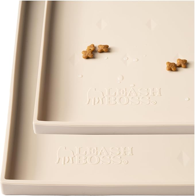 Leash Boss 2 Pack Dog Food Mats for Food and Water Bowls, Thick Waterproof Silicone Pet Feeding Mat for Floors, Extra Tall Raised Edges, Cat and Dog Placemat for Floors, Dishwasher Safe-Mewly Pet