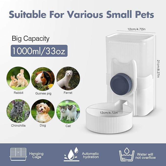 Rabbit Water Bottle 33oz Hamster Water Bottle Hanging Guinea Pig Water Dispenser Include Hay Feeder Bag Set for Bunny Small Pet Animal-Mewly Pet