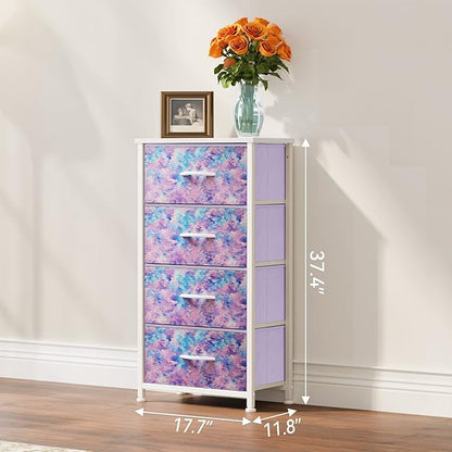 YITAHOME Purple Dresser with 4 Drawers - Storage Tower Unit, Dresser for Bedroom, Living Room, Closets - Sturdy Steel Frame, Wooden Top & Easy Pull Fabric Bins