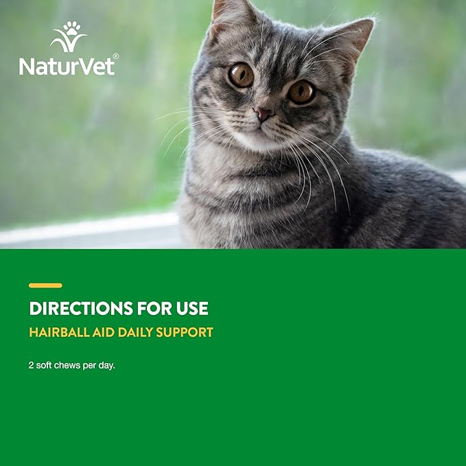 NaturVet – Hairball Aid Supplement for Cats - Plus Pumpkin – Helps Eliminate & Prevent Hairballs – 60 Soft Chews-Mewly Pet