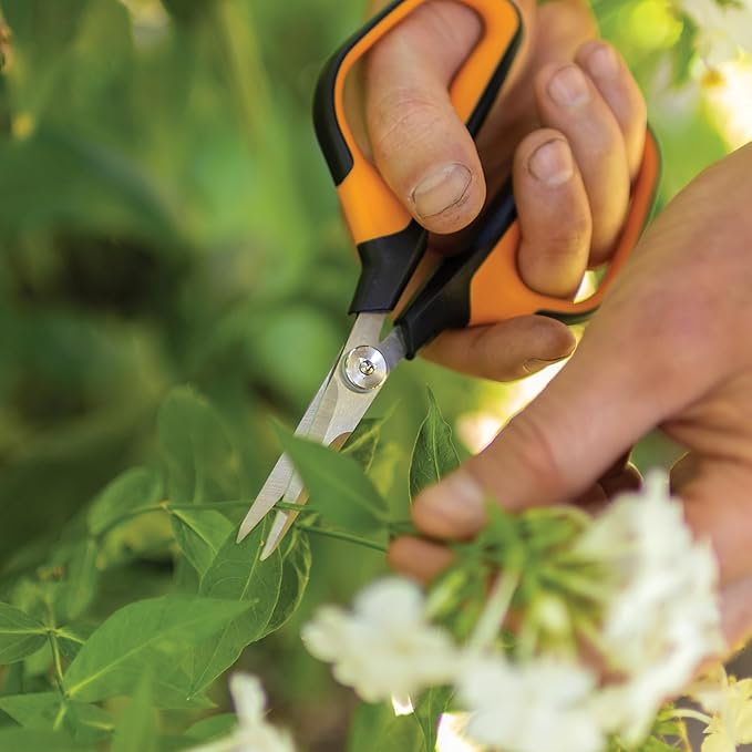 Fiskars Comfort Loop Micro-Tip Pruning Snips - 7" Garden Shears with Sheath and Extra Large SoftGrip Handle - Yard and Garden Tools - Orange/Black-Mewly Pet