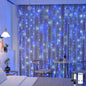 JMEXSUSS 300LED Christmas Curtain Lights Plug in with Remote, Blue and White Christmas Lights Indoor Outdoor, 8 Modes Hanging Fairy String Lights for Bedroom Window Wall Yard Patio Decor, 9.8x9.8ft