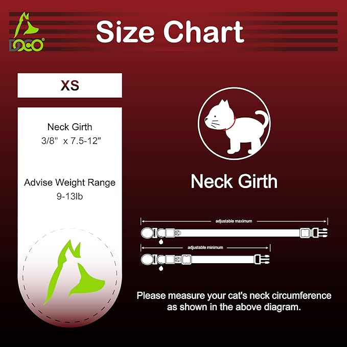 DOCO Cat Collar (Neck Girth - 3/8" x 7.5-12", Weight Upto - 13lb) Reflective Cat Collar with Bell, Breakaway Safety Buckle, Adjustable Nylon Strap for Kittens & Adult Cats (Lime)-Mewly Pet