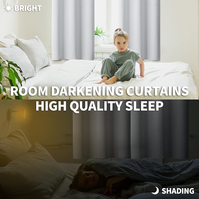 BGment Room Darkening Curtains for Bedroom - Grommet Thermal Insulated Window Treatments Light Blocking Curtains for Living Room, Set of 2 Panels, Each 46 x 54 Inch, Greyish White