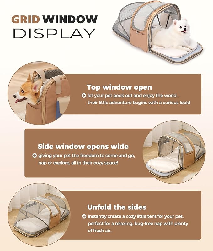 Expandable Pet Carrier Backpack, Cat Carrier Backpacks with Breathable Mesh for Cats Small Dogs Puppies Up to 25 Lbs Airline Approved Waterproof Travel Carrier with Safety Buckle for Hiking & Flights-Mewly Pet