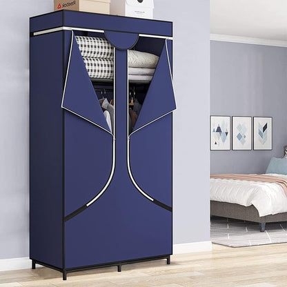 34 Inch Portable Wardrobe Closet Clothes Organizer with Metal Shelves and Non-Woven Fabric Durable Closet Storage Organizer for Bedroom (34 Inch, Blue)