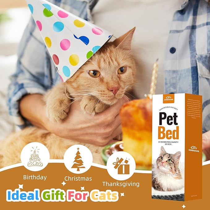 23in Round Cat Dog Bed for Large Medium Small Dogs Cats, Machine Washable Sleeping Sofa, Non-Slip Bottom Breathable Soft Calming Pet Cuddler for Indoor/Outdoor/Car/Cage, Brown-Mewly Pet