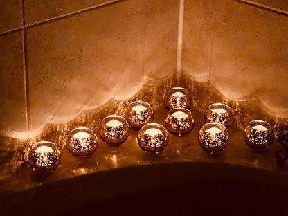Volens Round Gold Votive Candle Holders, Mercury Glass Candle Holder Set of 12, Thanksgiving Decorations for Home