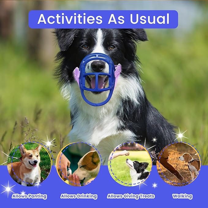 Dog Muzzle, OKKIC Basket Muzzle Anti Biting Chewing, Sturdy Lightweight Muzzle Allows Panting Drinking,Muzzle for Small Medium Large Dogs, Suitable for Grooming Trimming Training (Blue, Size3)-Mewly Pet