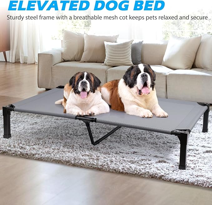 Heeyoo Elevated Dog Bed, Cooling Raised Pet Cot with Chew Proof Washable Breathable Mesh and Metal Frame, Portable Dog Cot Bed with No-Slip Feet for Outdoor or Indoor Use-Mewly Pet