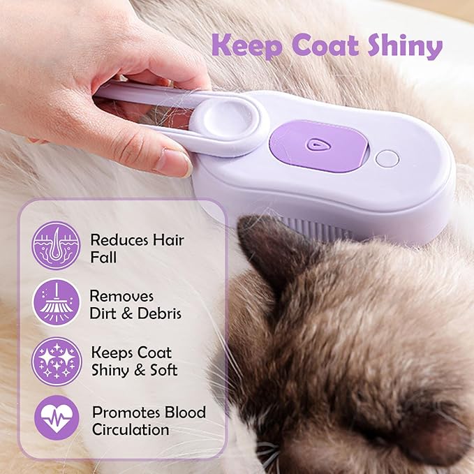Cat Steam Brush, Rechargeable Pet Steam Grooming Brush with Collapsible Handle, Cat Brushes for Indoor Cats, Cat Water Brush, Detangling and Removing Loose Hair, includes Charging Cable-Mewly Pet