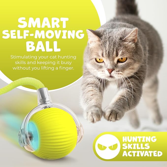 Pawlo Speedy Tail 2.0 Cat Toy –Teazys Turbo Tail Upgrade – Interactive Cat Toy – Kitten Toys – Automatic cat Toy for Boredom – Moving cat Toys for Indoor Cats with 2 Tails (Yellow)-Mewly Pet