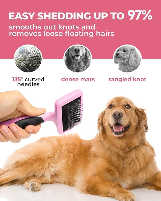 Dog Brush for Shedding Grooming,6 Pack Long-Pin Brush Set for Long Haired Dog Cat Goldendoodles Poodles Doodles Pink-Mewly Pet