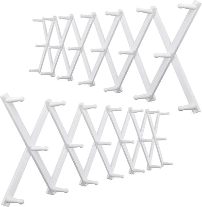 WEBI Accordion Wall Hanger,Expandable Wooden Coat Rack,Accordion Hat Rack for Wall,Accordion Hook Rack for Hats,Caps,20 Peg Hooks,White,2 Packs