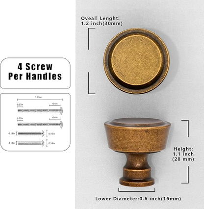 AR009 10 Pack Antique Brass Cabinet Knobs Single Hole Cabinet Pulls Round Kitchen Cabinet Knobs
