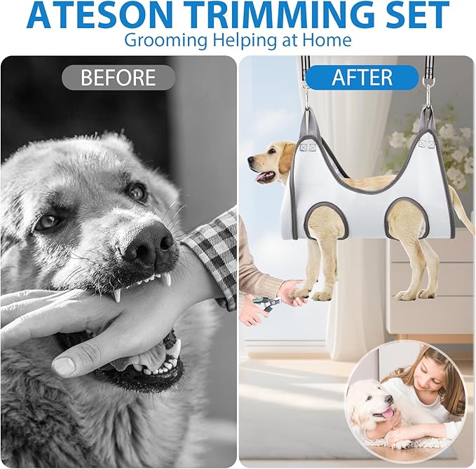 Pet Grooming Hammock Harness for Medium/Large Dogs Nail Trimming, Dog Sling for Cutting Nails, Dog Hanging Holder Hanger with Nail Clippers, Nail File, Scissors-Mewly Pet
