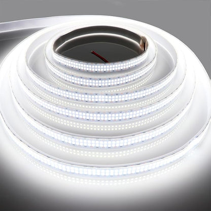 LED Strip Lights Cold White 6500K 16.4ft Double Row 2835 SMD 2400LEDs DC 12V Daylight Bright LED Tape Light Flexible Dimmable Ribbon Lamp 5M Waterproof IP67 Outdoor Lighting Decor