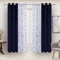 BONZER Mix and Match Curtains - 2 Pieces Branch Print Sheer Curtains and 2 Pieces Blackout Curtains for Bedroom Living Room Grommet Window Drapes, 37x95 Inch/Panel, Indigo, Set of 4 Panels