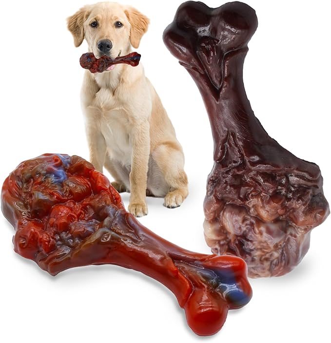 Dog Chew Toys for Aggressive Chewers, Indestructible Dog Toy for for Medium/Large Breed, Tough Nylon Teething Bone Toy to Keep Them Busy,Bacon and Real Beef Flavor (Beef+Bacon Flavor, 2 Pack)-Mewly Pet